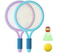 DAGLLGEW Juego de bádminton para niños (4 piezas) interactivo, seguro, divertido, apto para niños, juego de raquetas de tenis para niños, incluye 2 raquetas, 2 pelotas diferentes, deportes al aire