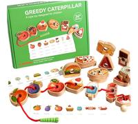 DAGLLGEW Juguetes de Madera con Cuentas para encordar, Frutas y Verduras, con Cuerda y Bolsa de Almacenamiento para niños de 3 años o más, Juguetes educativos Suaves para niños niñas, de Madera, j