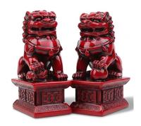 DAGLLGEW Par de estatuas de Perros Foo, decoración China de guardián de Madera, Pieza de Arte Cultural Tradicional de Feng Shui, decoración asiática para la Oficina en el hogar, Feng Shui Rojo