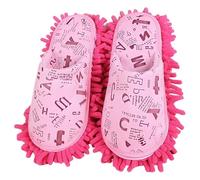 DAGLLGEW Zapatillas de fregona de chenilla para limpieza de pisos, zapatos de casa lavables reutilizables para limpieza con manos libres, zapatillas de fregona roja rosa, zapatos para fregar el piso