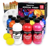 DagouColor 27 PCS Pintura Acrílica Set- 12 Colores * 250ml Acrílico Pigmentos, 12 Pinceles, 1 Paleta, 2 Esponjas, Suministros de Arte de Calidad, Regalos Para Artistas Principiantes en Lienzo, Rocas