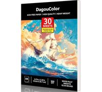 Dagoucolor Papel Para Acuarela, A4, 1 Pack, 30 hojas Papel sin ácido 300gsm, Papel Acuarela Cuaderno, Bloc Acuarela Para y Adultos Profesional Pintar, Dibujar y Bocetos