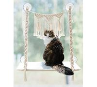 Dahey Hamaca para Ventana de Gato, Hamaca de macramé para Gatos, Bohemia, montada en la Pared, Cama de Asiento de Descanso para Gatos de Interior, Ahorro de Espacio, Estante de Columpio Soleado en