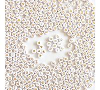 DAHI 1400 cuentas con letras para hacer pulseras, cuentas de letras con números, perlas acrílicas redondas de alfabeto para pulseras y cuentas de corazón de colores para joyas, manualidades (dorado)