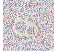 DAHI 1400 cuentas de acrílico con letras del alfabeto de 7 mm, redondas, números coloridos, cuentas de corazón, para hacer joyas, pulseras, collares, llaveros, manualidades (color)