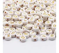 DAHI 2000pcs Cuentas Blancas con Letras Doradas 4x7mm Abalorios Redondo con Alfabeto Acrílico Granos Decorativos Manualidades Bricolaje para Joyería Collar Pulsera Colgante