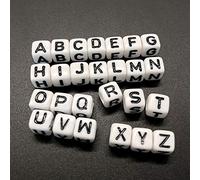 DAHI 400 piezas 8 x 8 mm cuentas con letras cuadradas gruesas, perlas alfabeto Bianc A-Z Cube Letter Beads, para bricolaje, joyas, pulseras, collares, llaveros