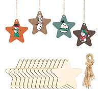 DAHI 50 adornos para árbol de Navidad, colgantes de madera con cuerda, adornos colgantes para árbol de Navidad, hechos a mano, para decoración navideña (estrella)