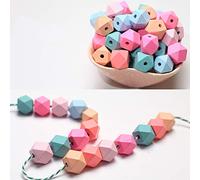 DAHI 70 cuentas de madera multicolor geométricas octogonales, cuentas naturales con agujero, para manualidades y joyería (Multicolor, 15 mm, 70 piezas)