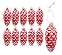 DAHI - Juego de 10 colgantes de árbol de Navidad con brillo, diseño de piña y bola, color rojo para decoración de árbol de Navidad (rojo-A)