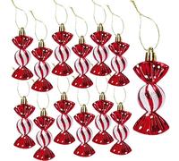 DAHI Juego de 12 adornos de caramelo de Navidad rojos colgantes de bastón de caramelo, adornos de árbol de Navidad para decoraciones de fiesta de Navidad (rojo tipo B)