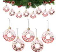 DAHI Juego de 8 adornos de Navidad de dona de caramelo, adornos colgantes de dona de caramelo, colgante de árbol de Navidad, adorno colgante para suministros de fiesta de vacaciones (oro rosa)