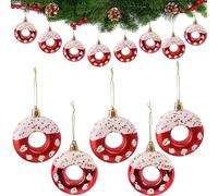 Dahi Juego de 8 Adornos de Navidad de Dona de Caramelo, Adornos Colgantes de Dona de Caramelo, Colgante de árbol de Navidad, Adorno Colgante para Suministros de Fiesta de Vacaciones (Rojo)