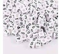 DAHI Número de perlas aprox. 800 unidades - Cubos blancos acrílico número espaciador perlas 6 x 6 mm espaciadoras perlas intermedias joyas DIY manualidades 0 a 9 y corazón # (número blanco/6 x 6 mm)