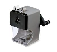 Dahle 155 sacapuntas de mesa manual para lápices de hasta 12 mm - Sacapuntas de precisión con manivela - Sacapuntas profesional en gris para la oficina y la escuela
