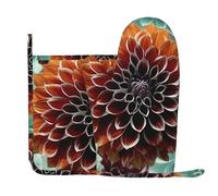 Dahlia Flower - Juego de 2 manoplas y soportes para ollas resistentes al calor, guantes de cocina para horno, extra largos, antideslizantes, almohadillas calientes para cocinar, hornear, barbacoa