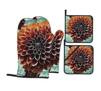 Dahlia Flower - Juego de 4 guantes de horno resistentes al calor, guantes de cocina antideslizantes extra largos, almohadillas calientes para cocinar, hornear, barbacoa