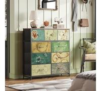 DAHUEN - Cajonera para dormitorio con 9 cajones, mueble de almacenamiento, aparador, estructura metálica, madera, diseño de tela retro, mueble dormitorio, almacenamiento, cajoneras (30 x 100 x 100 cm)