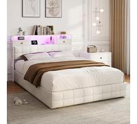 DAHUEN - Cama de 140 x 200 cm con somier LED y USB, cama de 2 personas con 4 cajones grandes, marco de cama con somier de láminas y cabecero tapizado tapizado somier con almacenamiento, terciopelo