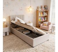 DAHUEN Cama tapizada para niños 90 x 200 cm, cama individual con espacio de almacenamiento, estructura de cama para niñas con cabecero ajustable, cama de princesa con somier, cama juvenil, sin colchón