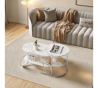 DAHUEN Juego de 2 mesas de centro redondas, mesa auxiliar para sofá con estructura de metal dorado y tablero de mármol blanco, mesa de centro de mármol con almohadillas ajustables para los pies, para