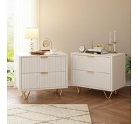 DAHUEN - Juego de 2 mesitas de Noche con 2 cajones, Mesa Auxiliar con Almacenamiento, Mesa de Noche para Dormitorio, Sala de Estar, 47x49x29 cm, Color Blanco