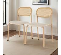 DAHUEN - Juego de 2 sillas de comedor de ratán (47 x 50 x 80 cm, con respaldo de ratán, asiento acolchado, 4 patas regulables, sillas cómodas para salón, estilo bohemio, naturaleza