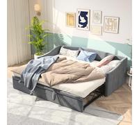 DAHUEN Sofá cama 90 x 200 cm, sofá cama de 2 plazas convertible con cama nido y cama con somier de láminas, tejido aterciopelado, beige, colchón no incluido (gris)