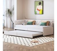 DAHUEN Sofá cama extensible 90/180 x 200 cm, sofá cama tapizada extensible con cama de invitados, cama de día extensible con somier, sofá cama, estructura de cama, terciopelo, sin colchón (beige-C)