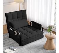 DAHUEN Sofá de suelo regulable en 5 posiciones, silla de suelo con respaldo ajustable, sillón de suelo plegable, sillón reclinable con reposabrazos, sofá Lazy de tela de ante, con cojín (negro-B)