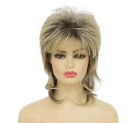 Dai Cloud Peluca rubia de salmonete para mujer, peluca peluda hasta el hombro, peluca en capas, pelucas de los años 70 y 80, pelucas de Halloween, cosplay, pelucas de pelo diario (mezcla de negro