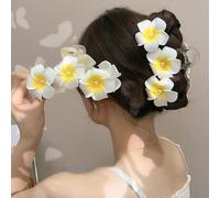 Dai Headwear Frangipani Pasador para mujer, pinza de pelo de plástico amarillo y blanco con diseños de flores tropicales, bonitos accesorios para el cabello para uso diario, fiestas y (03)