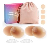 daidora 2 Pares de Pezoneras Adhesivas Invisibles de Silicona, Impermeables, Reutilizables y Invisibles, Incluye Bolsa de Almacenamiento Caramelo