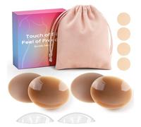 daidora 2 Pares de Pezoneras Adhesivas Invisibles de Silicona, Impermeables, Reutilizables y Invisibles, Incluye Bolsa de Almacenamiento Cacao