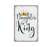 DAIERCY Cartel de chapa con texto en inglés "I Am The Daughter of A King Golden Crown" (Hija del Rey) con corona dorada cristiana divertida y vintage para decoración del hogar, 140 x 200 mm
