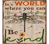 DAIERCY in The World Where You can be Anything be Kind, póster de libélula arco iris, libélula arco iris, póster de insecto, amante de la libélula, póster de metal retro para decoración de pared, 12 x