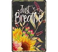 DAIERCY Just Breathe - Ramo de girasoles, letrero de estaño vintage, diseño floral, girasoles, arte de pared para el hogar, oficina, cafetería, bar, club, pub, regalo de inauguración de la casa, 30,5