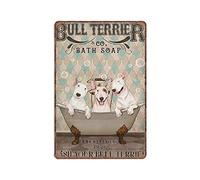 DAIERCY Letrero de lata de Bull Terrier Bath Soap Company, regalo para amantes de los perros, para amantes de los bull terrier, divertido letrero de metal vintage, póster de pared para pub, bar