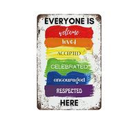 DAIERCY Letrero de metal coleccionable grueso y duradero, con texto en inglés «Everyone is Welcome Here», decoración de pared vintage, letreros novedosos para el hogar, cocina, cafetería, bar, cueva
