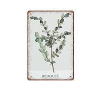 DAIERCY Letrero de metal con ilustración de flores de redoute, arte botánico para pared, letrero vintage para bar, hombre, cueva, garaje, cocina, hogar, decoración de pared, 140 x 200 mm
