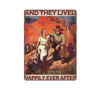 DAIERCY Letrero de metal con texto en inglés "Cowboy and They Lived Happily Ever After" de hojalata, estilo vintage, para bar, hombre, cueva, garaje, cocina, hogar, decoración de pared, 30,5 x 40,6 cm