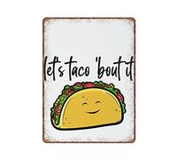 DAIERCY Letrero de metal con texto en inglés "Let's Taco 'Bout It" imprimible para decoración de tacos, arte de pared, bar, cocina, jardín, baño, decoración del hogar, 12 x 16 pulgadas