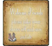 DAIERCY Letrero de metal con texto en inglés "Take Off Shoes" para colgar en la pared, decoración del hogar, entrada, porche, 30,5 x 30,5 cm