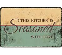 DAIERCY Letrero de metal con texto en inglés "This Kitchen is Seasoned with Love" para decoración de pared de cocina, decoración rústica de cocina, cita inspiradora, decoración de pared para el día de