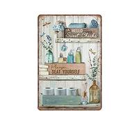 DAIERCY Letrero de pared para baño, letrero rústico de estaño para baño, divertido letrero de metal vintage, póster de cocina, jardín, baño, decoración del hogar, 140 x 200 mm