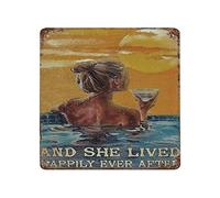 DAIERCY Letrero retro de estaño con texto en inglés "Drinking Swimming Happily Ever After", letrero de metal para pared con texto en inglés "Beber Wine Wing", letrero de pared para beber vino
