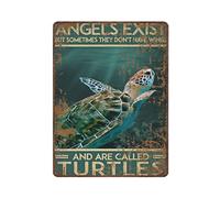 DAIERCY Letrero retro de metal grueso con texto en inglés "Angels Exist But Sometimes They Don't Have Wings and are Called Turtles", decoración del hogar, letreros divertidos para el hogar, cocina