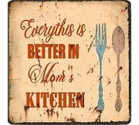DAIERCY Placa de metal para colgar en la pared con texto en inglés «Everything is Better in mom's Kitchen» de metal retro para colgar en la pared, letrero decorativo para decoración del hogar, cita de
