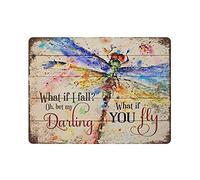 DAIERCY Placa de metal retro con texto en inglés "What If I Fall Oh My Darling What If You Fly", letrero de lata con mosca de dragón, regalos de libélula, letreros novedosos para el hogar, cocina