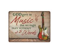 DAIERCY Placa de metal vintage con diseño de guitarra God Gave Music That We Might Pray Without Words, letrero de estaño, cueva de hombre, pub, club, cafetería, decoración del hogar, regalo de